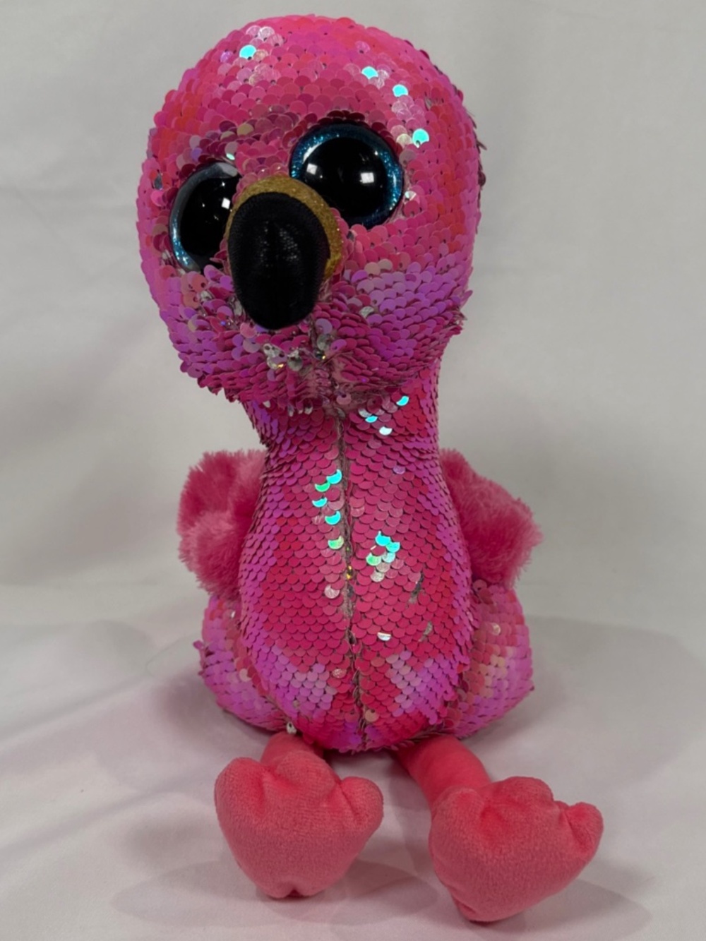 Ty Beanie Boo Pinky Flamingo Sequin Plush 10” Pink Glitter Eyes Stuffed Animal